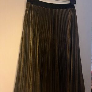 Express Pleated Metallic Gold A-Line Skirt